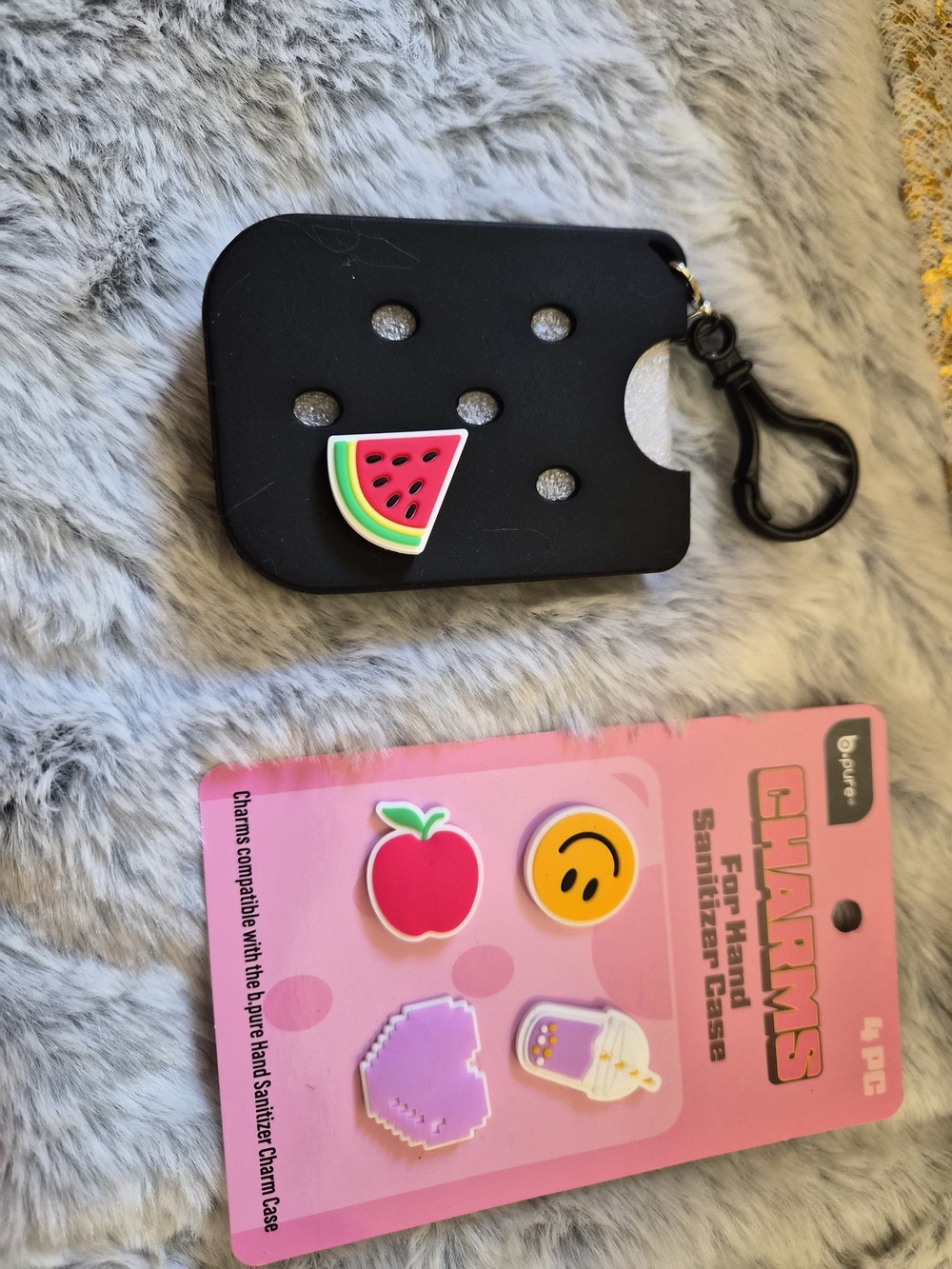 Kids Black Hand Sanitizer Case with Pink Watermelon Charm